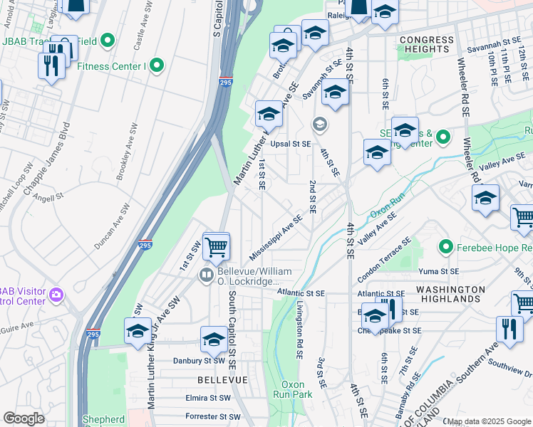 map of restaurants, bars, coffee shops, grocery stores, and more near 3782 1st Street Southeast in Washington