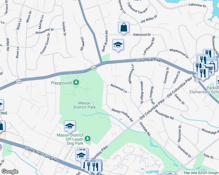 map of restaurants, bars, coffee shops, grocery stores, and more near 4105 Sleepy Hollow Road in Annandale