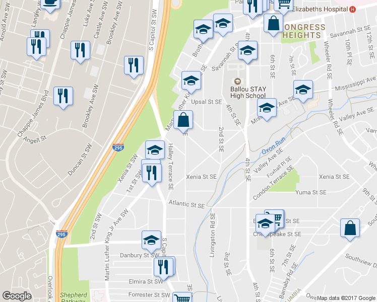 map of restaurants, bars, coffee shops, grocery stores, and more near 3782 1st Street Southeast in Washington