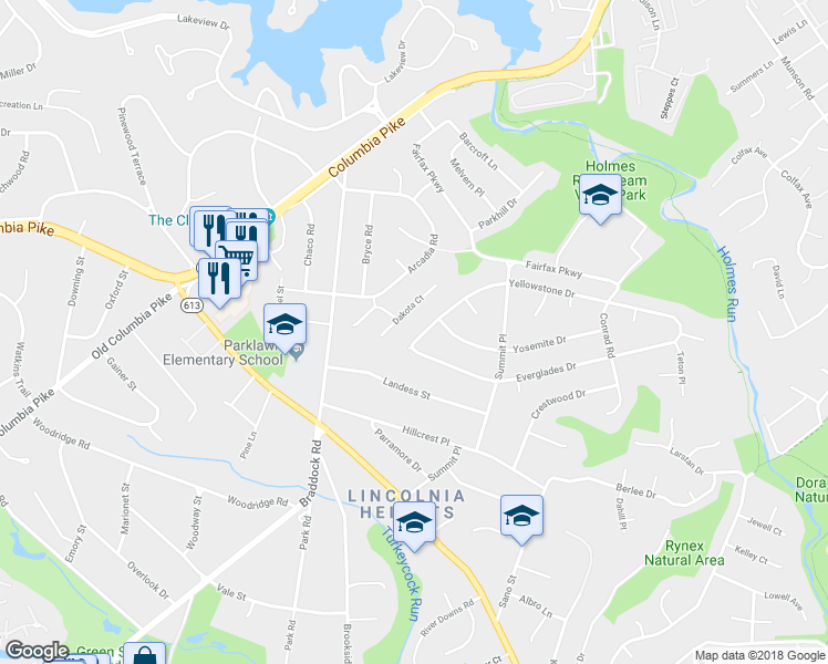 map of restaurants, bars, coffee shops, grocery stores, and more near 6316 Yellowstone Drive in Alexandria