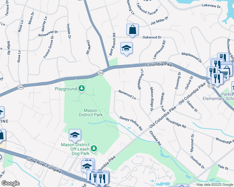 map of restaurants, bars, coffee shops, grocery stores, and more near 4105 Sleepy Hollow Road in Annandale