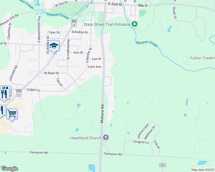 map of restaurants, bars, coffee shops, grocery stores, and more near 900 Merklin Drive in Fulton