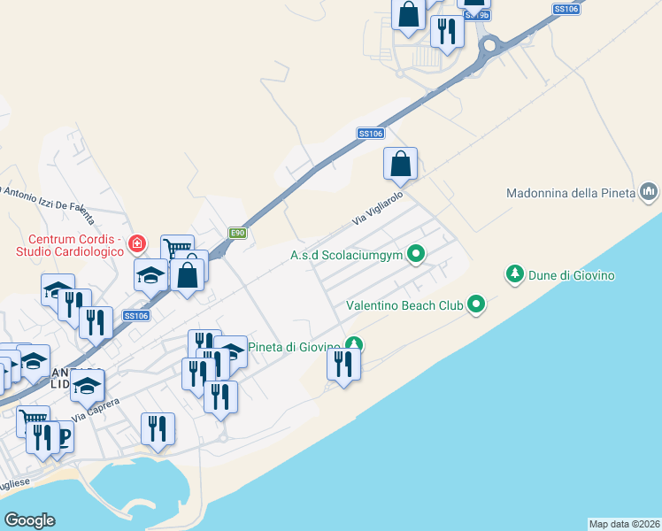 map of restaurants, bars, coffee shops, grocery stores, and more near 10 Via Alberto Bedarida in Catanzaro