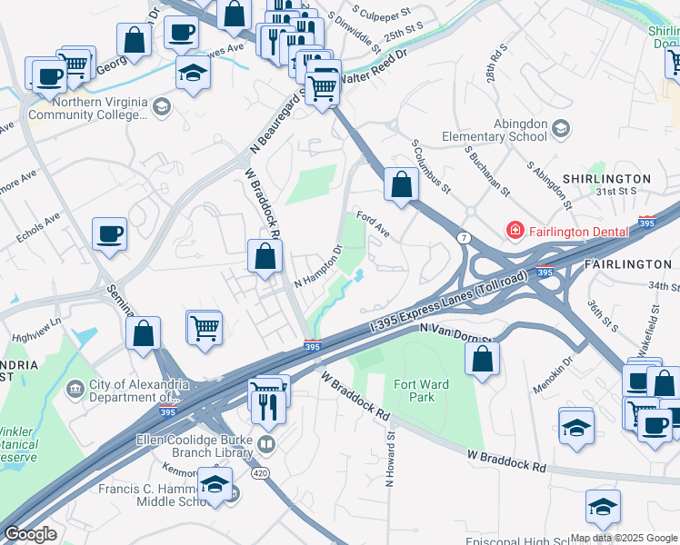 map of restaurants, bars, coffee shops, grocery stores, and more near 2621 Gadsby Place in Alexandria