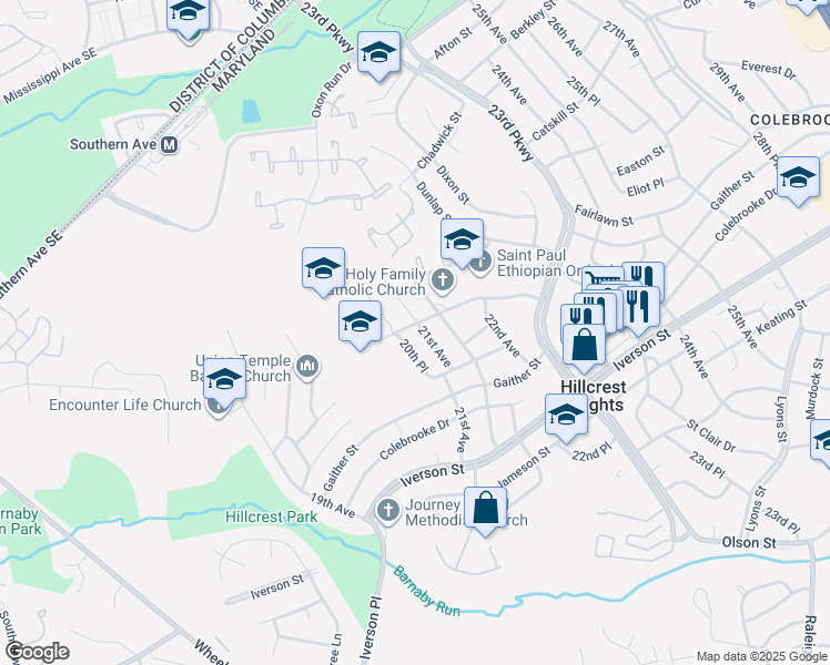 map of restaurants, bars, coffee shops, grocery stores, and more near 2017 Callaway St in Temple Hills