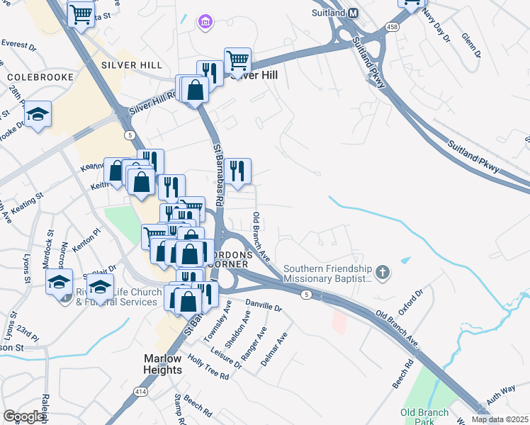 map of restaurants, bars, coffee shops, grocery stores, and more near 4108 Apple Leaf Way in Suitland-Silver Hill