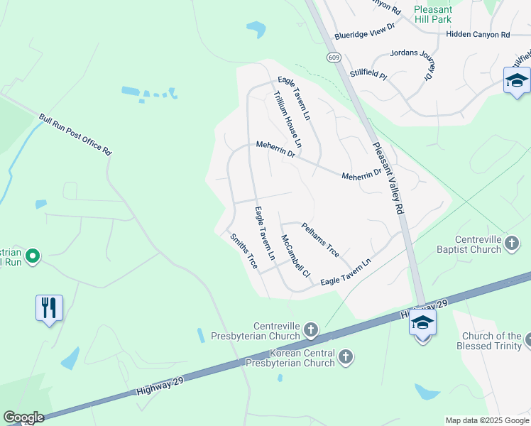 map of restaurants, bars, coffee shops, grocery stores, and more near 15460 Eagle Tavern Lane in Centreville