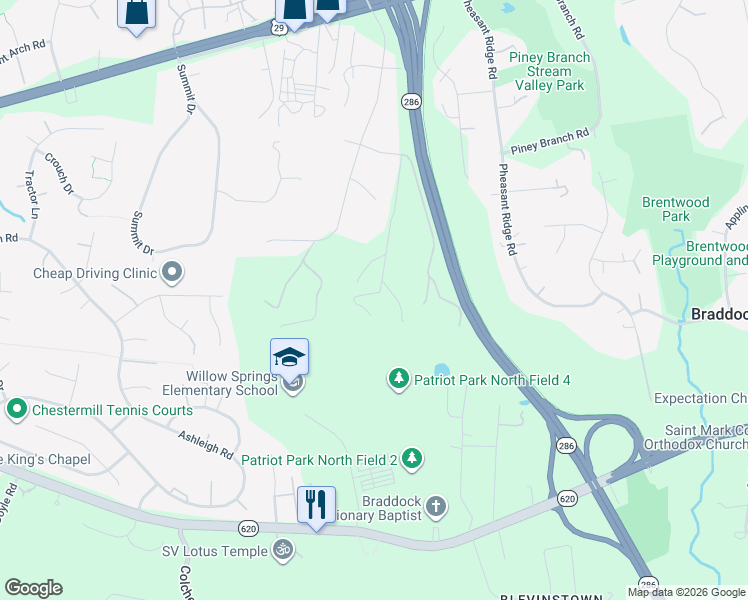 map of restaurants, bars, coffee shops, grocery stores, and more near 5300 Winfield Road in Fairfax