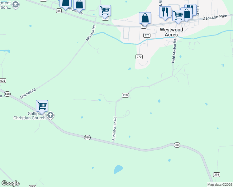 map of restaurants, bars, coffee shops, grocery stores, and more near 803 Buhl-Morton Road in Gallipolis