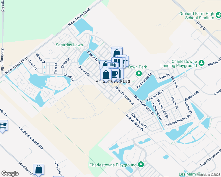 map of restaurants, bars, coffee shops, grocery stores, and more near 3230 Reed Crossing Street in Saint Charles