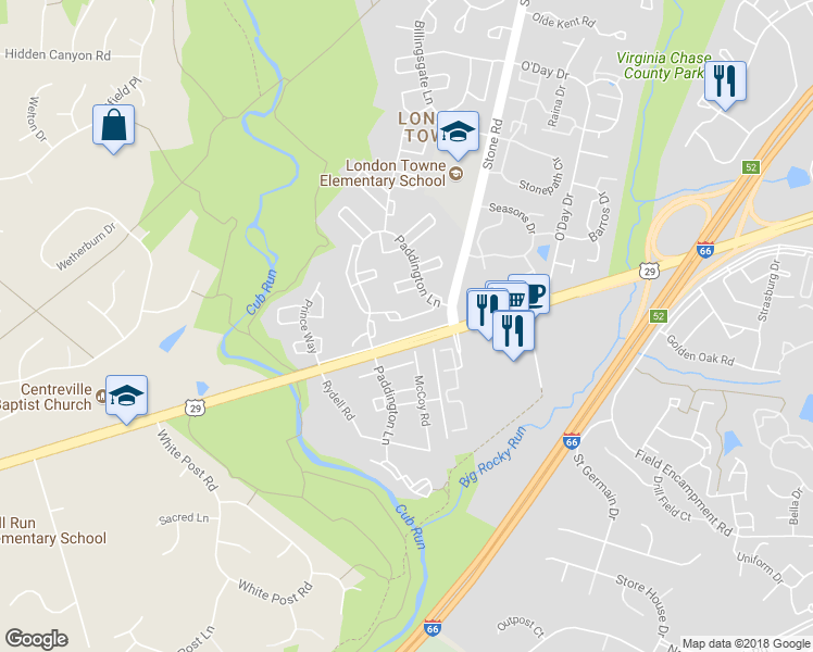 map of restaurants, bars, coffee shops, grocery stores, and more near 14833 Haymarket Lane in Centreville