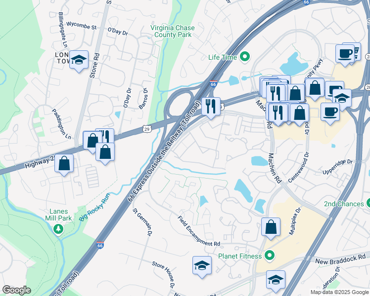 map of restaurants, bars, coffee shops, grocery stores, and more near 14488 Rustling Leaves Lane in Centreville