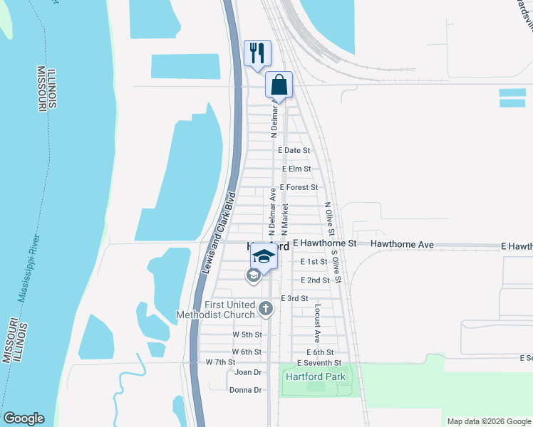 map of restaurants, bars, coffee shops, grocery stores, and more near 113 North Delmar Avenue in Hartford