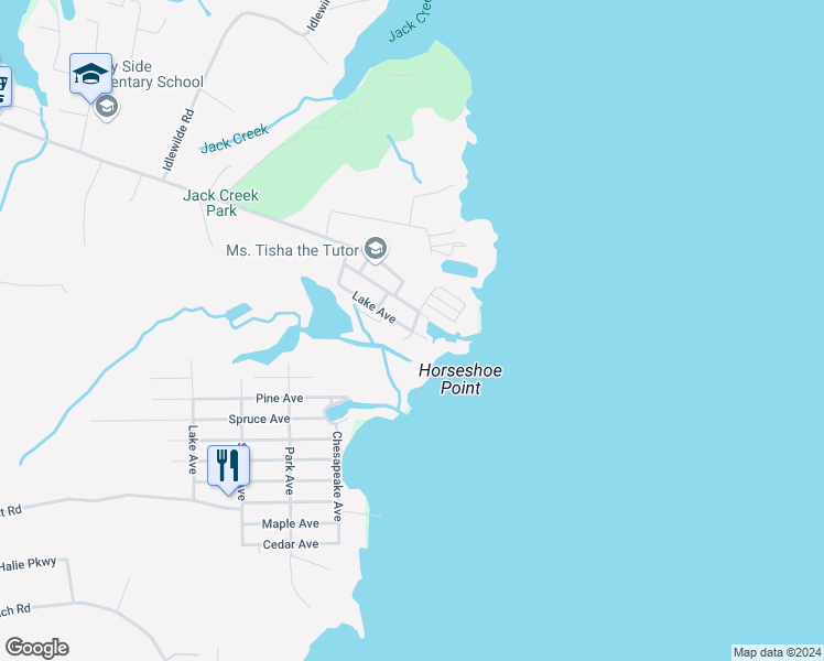 map of restaurants, bars, coffee shops, grocery stores, and more near 4921 Mariners Drive in Shady Side