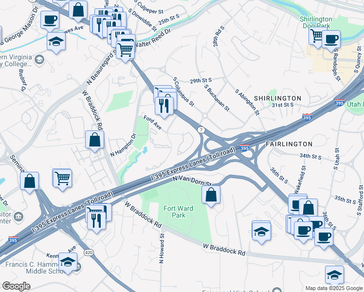 map of restaurants, bars, coffee shops, grocery stores, and more near 3315 Wyndham Circle in Alexandria