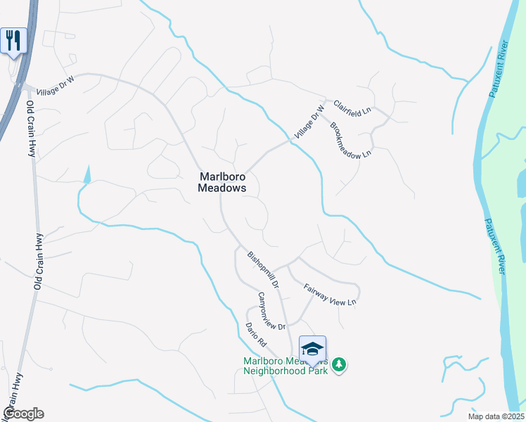 map of restaurants, bars, coffee shops, grocery stores, and more near 16805 Dorchester Place in Upper Marlboro