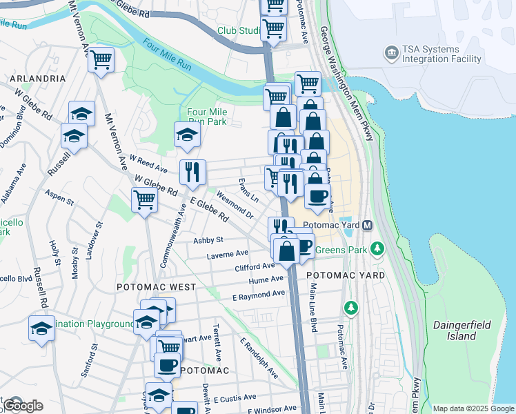 map of restaurants, bars, coffee shops, grocery stores, and more near 101 Independence Avenue Southeast in Washington