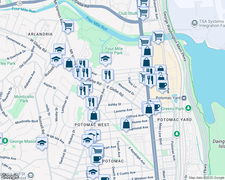 map of restaurants, bars, coffee shops, grocery stores, and more near 101 Independence Avenue Southeast in Washington