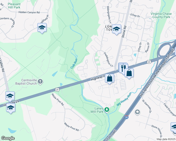 map of restaurants, bars, coffee shops, grocery stores, and more near 6269 Astrid Cove in Centreville