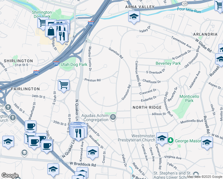 map of restaurants, bars, coffee shops, grocery stores, and more near 3312 Valley Drive in Alexandria