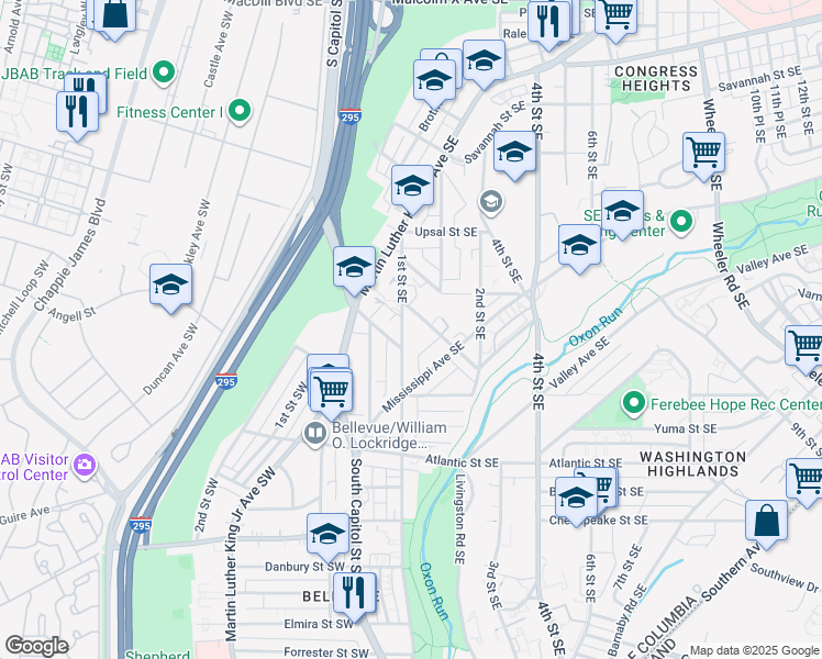 map of restaurants, bars, coffee shops, grocery stores, and more near 3770-3772 First Street Southeast in Washington