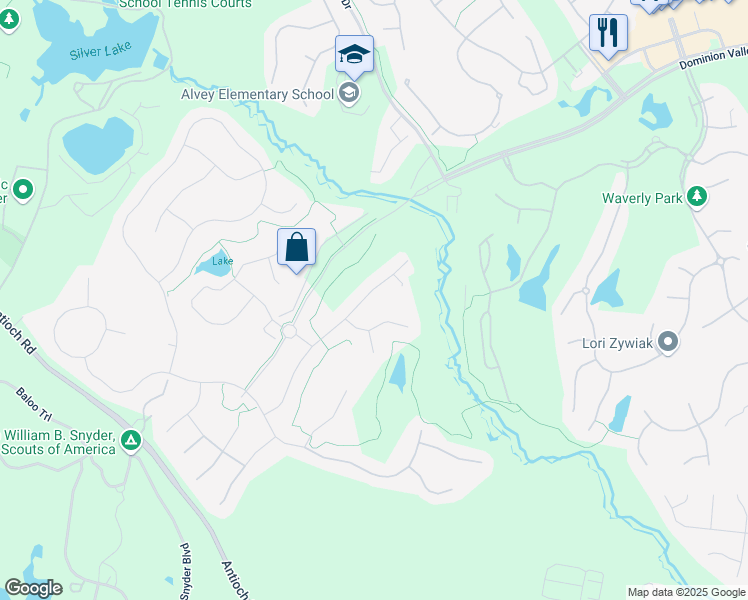 map of restaurants, bars, coffee shops, grocery stores, and more near 5681 Solheim Cup Drive in Haymarket