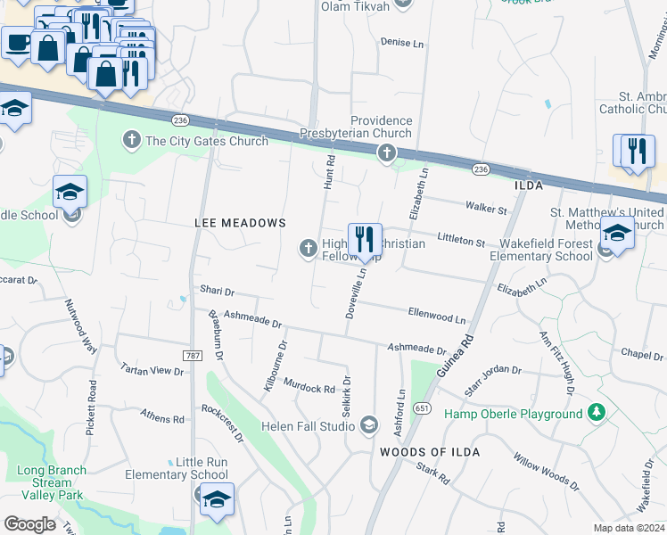 map of restaurants, bars, coffee shops, grocery stores, and more near 9113 Joyce Street in Fairfax