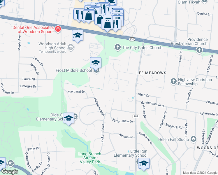 map of restaurants, bars, coffee shops, grocery stores, and more near 9445 Mirror Pond Drive in Fairfax