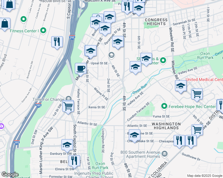 map of restaurants, bars, coffee shops, grocery stores, and more near 101 Independence Avenue Southeast in Washington