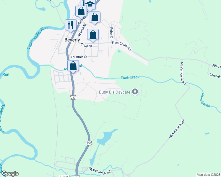 map of restaurants, bars, coffee shops, grocery stores, and more near Plum Drive in Beverly