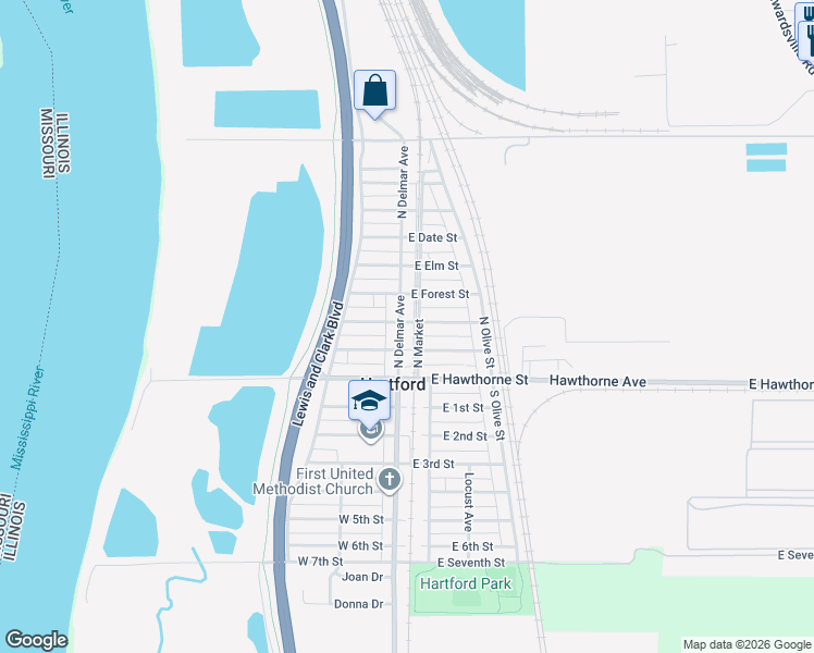 map of restaurants, bars, coffee shops, grocery stores, and more near 113 North Delmar Avenue in Hartford