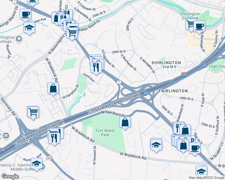 map of restaurants, bars, coffee shops, grocery stores, and more near 3310 Wyndham Circle in Alexandria