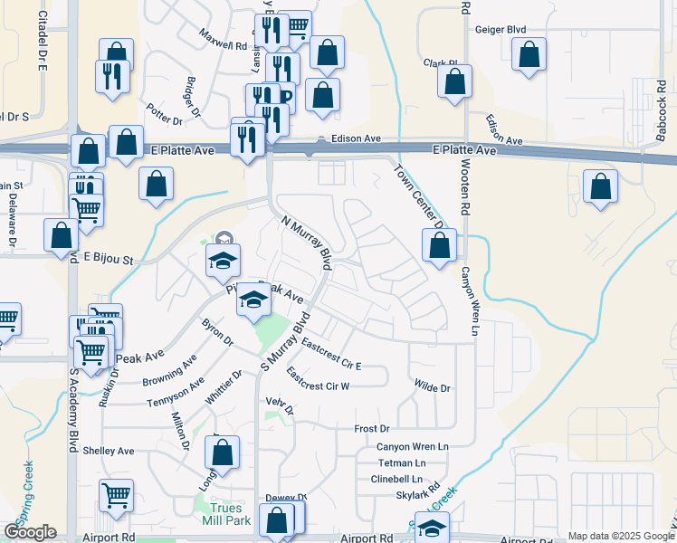 map of restaurants, bars, coffee shops, grocery stores, and more near 175 North Murray Boulevard in Colorado Springs