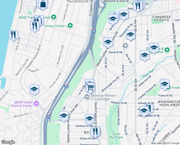 map of restaurants, bars, coffee shops, grocery stores, and more near 101 Independence Avenue Southeast in Washington