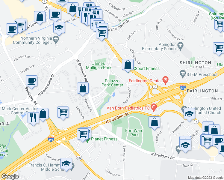 map of restaurants, bars, coffee shops, grocery stores, and more near 2621 Gadsby Place in Alexandria