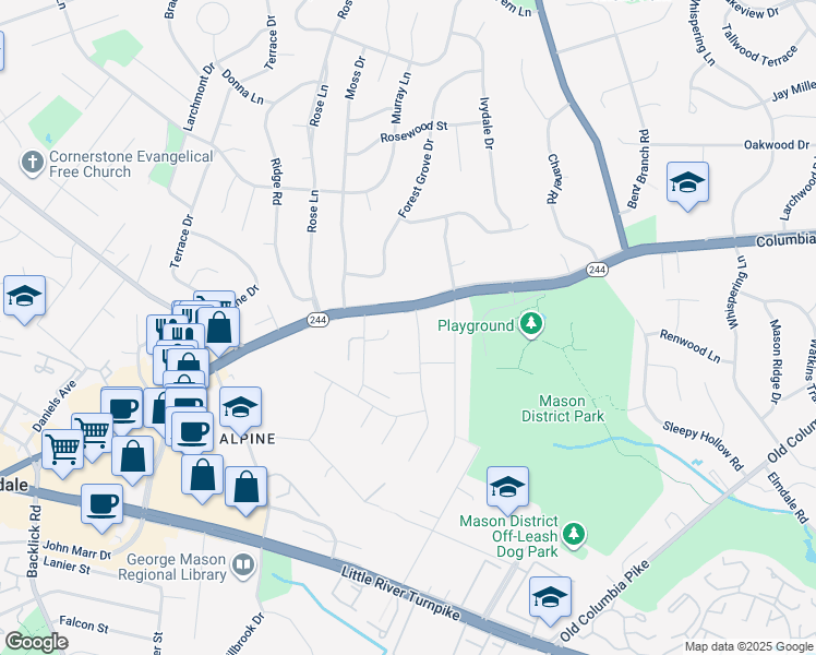 map of restaurants, bars, coffee shops, grocery stores, and more near 4102 Wynnwood Drive in Annandale