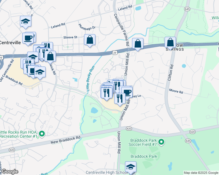 map of restaurants, bars, coffee shops, grocery stores, and more near 5730 Osprey Court in Clifton