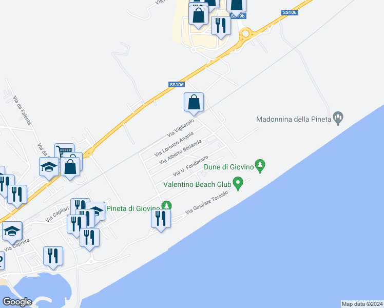 map of restaurants, bars, coffee shops, grocery stores, and more near 22A Via U. Fondacaro in Catanzaro