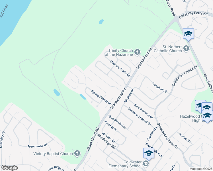 map of restaurants, bars, coffee shops, grocery stores, and more near 1829 Charleston Estates Drive in Florissant