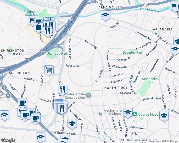 map of restaurants, bars, coffee shops, grocery stores, and more near 3336 Valley Drive in Alexandria