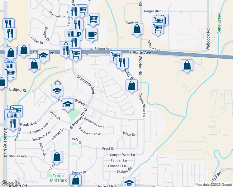 map of restaurants, bars, coffee shops, grocery stores, and more near 205 North Murray Boulevard in Colorado Springs
