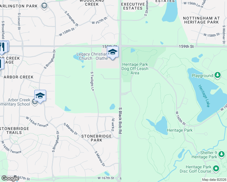 map of restaurants, bars, coffee shops, grocery stores, and more near 16130-16312 South Lackman Road in Olathe