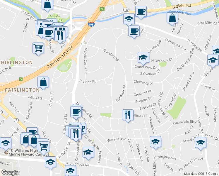 map of restaurants, bars, coffee shops, grocery stores, and more near 3336 Valley Drive in Alexandria