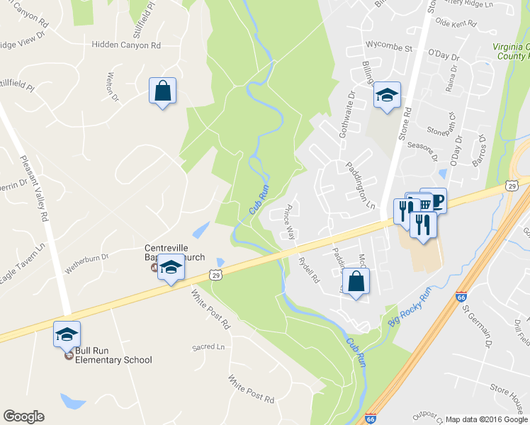 map of restaurants, bars, coffee shops, grocery stores, and more near 14936 Lady Madonna Court in Centreville