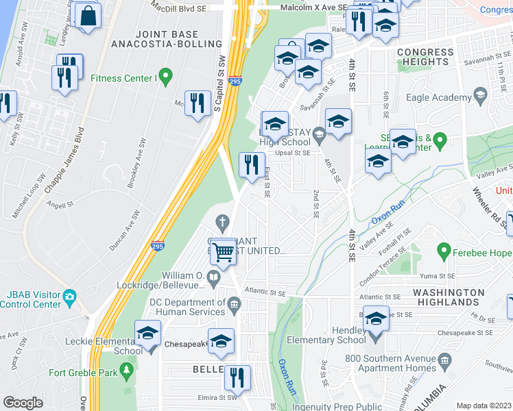 map of restaurants, bars, coffee shops, grocery stores, and more near 101 Independence Avenue Southeast in Washington