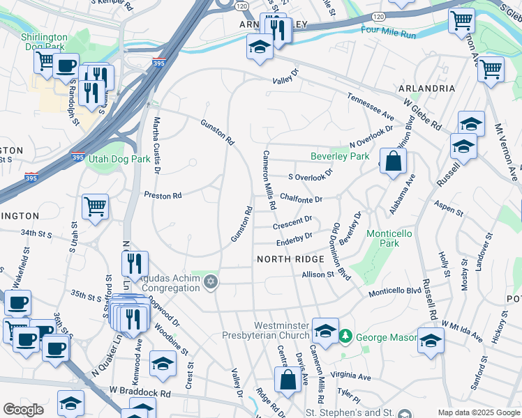 map of restaurants, bars, coffee shops, grocery stores, and more near 905 Eldon Drive in Alexandria