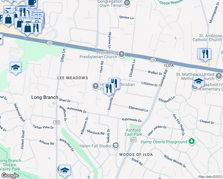 map of restaurants, bars, coffee shops, grocery stores, and more near 9100 Joyce Street in Fairfax