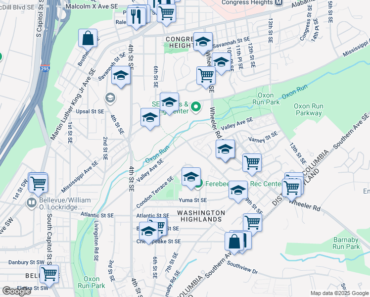 map of restaurants, bars, coffee shops, grocery stores, and more near 563 Valley Avenue Southeast in Washington