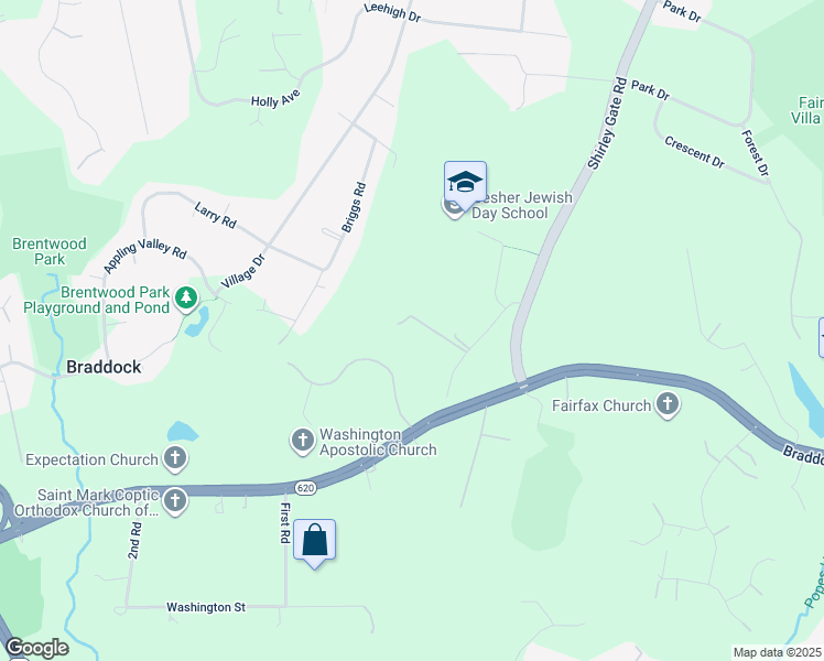 map of restaurants, bars, coffee shops, grocery stores, and more near 11616 Shirley Lane in Fairfax