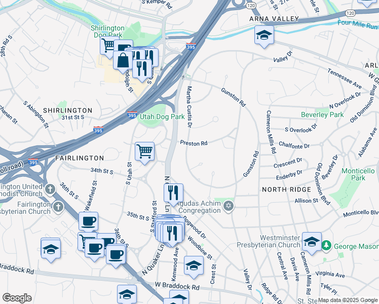map of restaurants, bars, coffee shops, grocery stores, and more near 3345 Martha Custis Drive in Alexandria